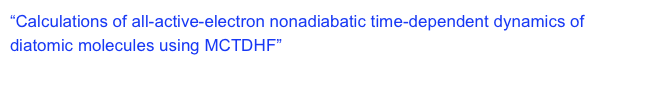 “Calculations of all-active-electron nonadiabatic time-dependent dynamics of diatomic molecules using MCTDHF”  The 2010 Gordon Conference on Radiation Chemistry.  Proctor Academy, Andover, NH, July 18-23, 2010.