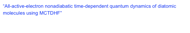 “All-active-electron nonadiabatic time-dependent quantum dynamics of diatomic molecules using MCTDHF”  The 41st meeting of the Division of Atomic and Molecular Physics (DAMOP), American Physical Society, Houston, TX, May 25-29, 2010.